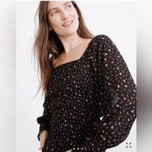 MADEWELL (Re)sourced Georgette Lucie Bubble Sleeve Smocked Top in Stem Scatter